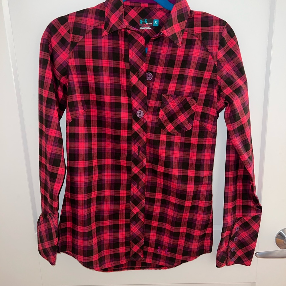 Under Armour Red and Black Plaid Button Down Shirt